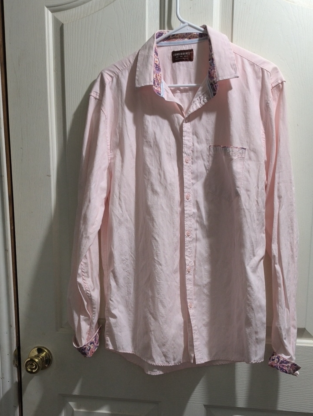 Men's Pale Pink Button-Down Shirt with Patterned Contrast